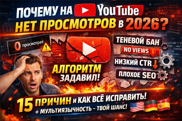 Почему 0 просмотров на YouTube в 2026? 15 ошибок и как взлететь